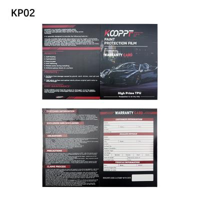 China KP02 Car PPF Tools OEM Brand Trifold Warranty Cards 10 X 6