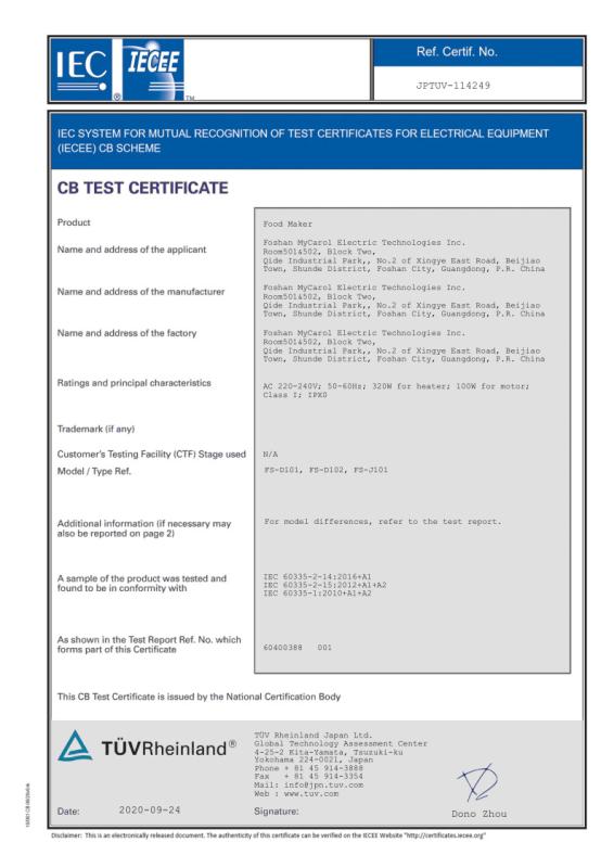 CB - Foshan Mycarol Electric Technologies Inc.