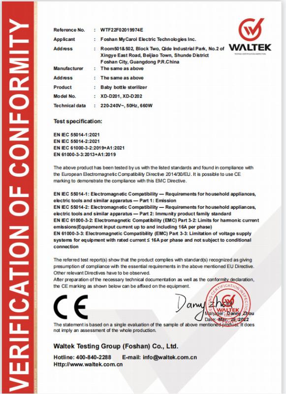 CE - Foshan Mycarol Electric Technologies Inc.