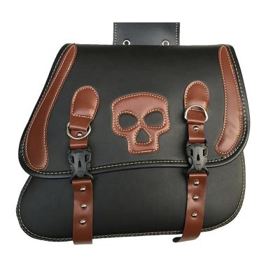 China Motorcycle Accessory Motorbike Saddle Bag PU Leather Skull Vintage Fashion Side Bag Wear-resisting Te koop