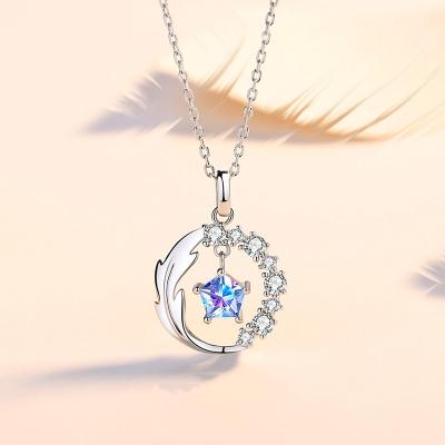 China Original Classic Luxury Brilliant Women S925 Sterling Silver Star Zircon Necklace Europe and America Cut Moissanite Necklace for sale