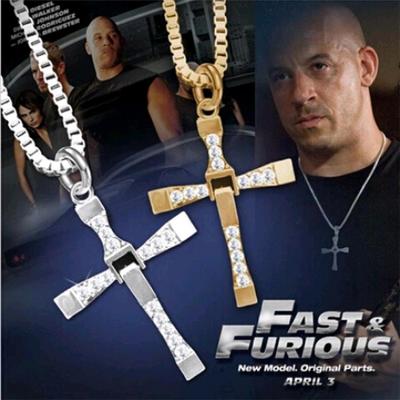 China Fashion Stainless Steel CZ Cross Necklace Zirconia The Fast And The Furious Gold Cross Necklace Spell Cross Pendant Necklace For Men for sale