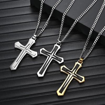 China Fashion Factory Direct Sales 316 Stainless Steel Pendant Jesus Gold Cross Necklace Titanium Steel Cross Chain Necklace for sale