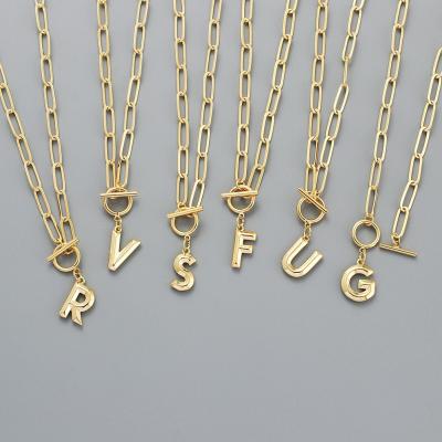 China Latest Fashion Design Hiphop Real A-Z Letter Charms Hip Hop Initials Necklace Paperclip Gold Plated Latest Jewelry Alphabet Necklace for sale