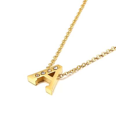 China Hiphop 18K Gold Plated English Letter A-Z Alphabet Pendant Name Necklace 26 Initials Stainless Steel Necklace for sale