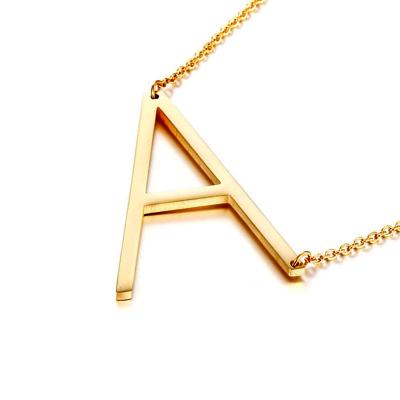 China Hiphop Side Initial Necklace 18K Gold Plated Large Large Stainless Steel Initial Pendant Necklace A to Z Uppercase Necklaces 26 for sale