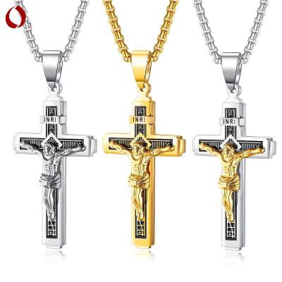 China Dropshipping Cross Necklace Titanium Gold Plated 18K Cross Necklace Christ Jesus Retro Classic Stainless Steel Fashion True for sale