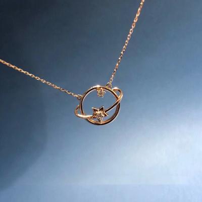 China Fashion Customizable Cubic Zircon Necklace Two Circle Pendants With Star Necklace 18K Rose Gold Necklace for sale