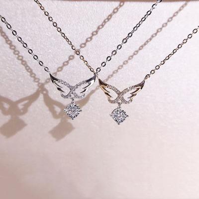 China Wholesale Rose Gold Zircon Pendant Necklace Fashion Personalized Angel Wing Necklace Girl Cz Necklace Charms for sale