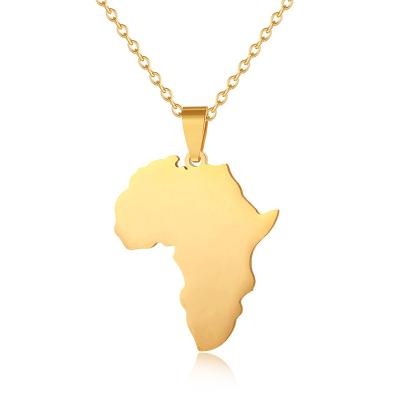 China TRENDY Stainless Steel Men Women Couples 18K Gold Plated Wholesale Africa Map Pendant Hiphop Item Hiphop Map Pendant Necklace for sale