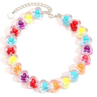 China Fashion Korean Silicone The Beautiful Bead The Necklace Heart Bead Necklace Acrylic Resin Colorful Chain Necklace for sale