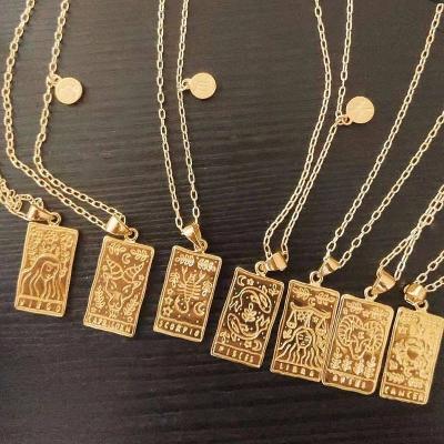 China Fashion Gold Necklace 12 Zodiac Sign Clavicle Necklace 18K Square Gold Plated Tarot Card Necklace for sale