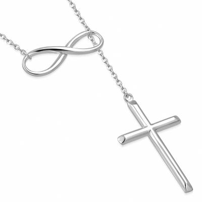 China Modern Europe and America Infinity Cross Necklace in 3 Styles Color Stainless Steel Religious Jewelry Adjustable Chain Cross Necklace for Women for sale