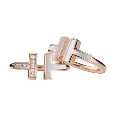 China CLASSIC 18k Rose Gold Double T Ring Set White Pearly Female Auger Ring Fashion for sale