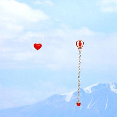 China Vintage Women Earrings Red Color Balloon OEM Elegant Earrings Stud Small Heart Shape 925 Silver Earring for sale