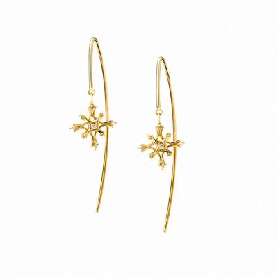 China New Trendy Vintage Fashion Snowflake Earrings Stripe Design Special Gold Plated Hollow Earring For Women Girls for sale