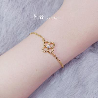 China CLASSIC Fashion Luxury Jewelry Clover Leaf Gemstone Four Leaf Bangle 18K Gold Luxury Bangle Women Hollow Bangles for sale