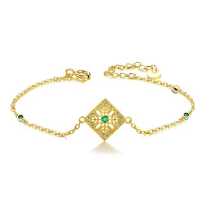 China Factory CLASSIC Chinese Custom Square Pendant Bracelet Gold Plated Chain Hollow Bracelet For Women Jewelry Party for sale