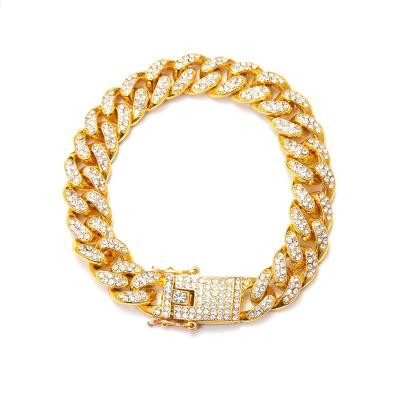 China Hiphop Fashion Personality Bracelet 18k Gold Cuba Diamond Hip Hop Bracelet Crystal Men and Women for sale