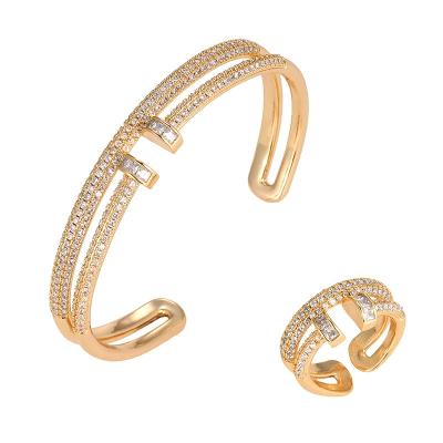 China Luxury Vintage Iced Out Double-Layer Nail Bangle Cuff With Full Diamond Bracelet Simple Personality Adjustable Bangle for sale