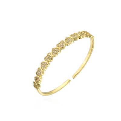 China Vintage Stretching Fashion Love Opening Bracelet 18K Gold Jewelry Cuff Heart Rhinestone Zircon Adjustable Bangle Bracelet for sale