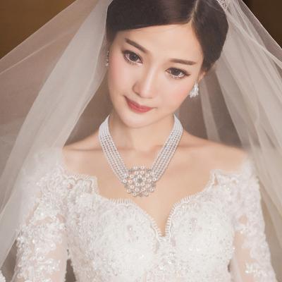 China CLASSIC Women Wedding Pearl Jewelry Sets, Multi Layer Necklace and Earring for Women Jewelry Set, Luxury Flower Bridal Pendant Jewelry Set for sale