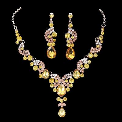 China Colorful Crystal Champagne Bridal Jewelry Sets Earrings And Necklace Set CLASSIC Bridal Necklaces And Earrings For Women for sale