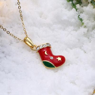 China 2022 Tasty Fashion America New Year Gift Wholesale Christmas Socks Copper Pendant Necklace Jar Merry Christmas Pendant Jewelry for sale