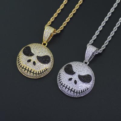 China New Fashion Cartoon Necklace Jewelry Devil Skull Face Personalized Halloween 18K Pendant Plated Gold Zircon Hip Hop Necklace for sale