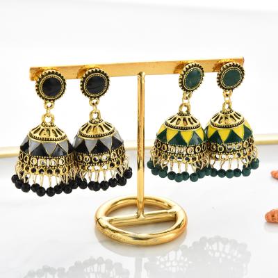 China Vintage Women and Girls Earring Traditional Indian Style Jhumka Earrings Bohemian National Colorful Jewelry for sale