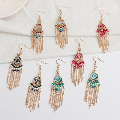 China Ethnic Indian Punk Style Tassel Earrings With Beads For Women Oxidized Jhumk Jewelry Earring Anational for sale