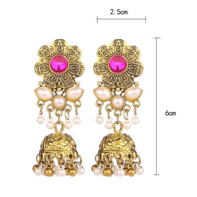 China FASHIONABLE African National Style Bell Alloy Flower Earrings Gold Jewelry With Pearl Jhumka Earrings for sale