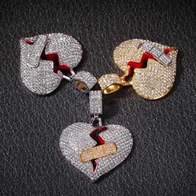 China Fashion New Full Diamond Love Pendant Broken Heart Alloy Necklace Hot Stretch Love Hip Hop Pendant Necklace For Women Men for sale