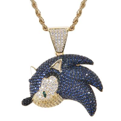 China New Zircon Fashion Flying Blue Elf Fish Men's Hip-Hop Zircon Christian Fish Necklace Micro-inlaid Personality Pendants for sale