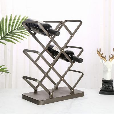 China Modern And Simple Retro European Style Wrought Iron Wine Rack Bottle Racks Geometric Diamond Wine Rack for sale