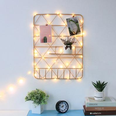 China Lattice Wrought Iron Photo Wall Light Storage Rack Simple Home Decorations for sale