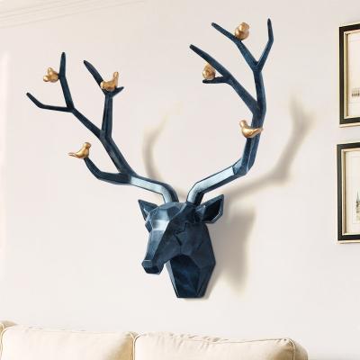 China Eco-friendly main creative lucky club decoration wall hanging living room deer head animal resin entrance door open home decoration for sale