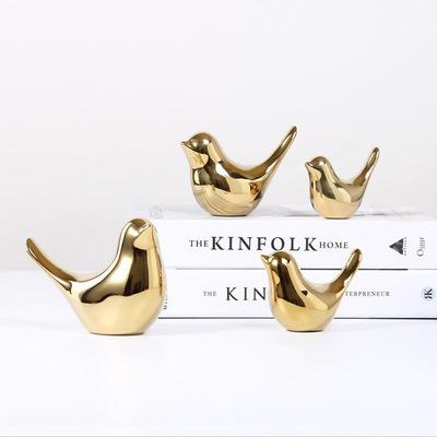 China Nordic minimalist creative gold electroplating ceramic bird open ornaments home decorations for sale