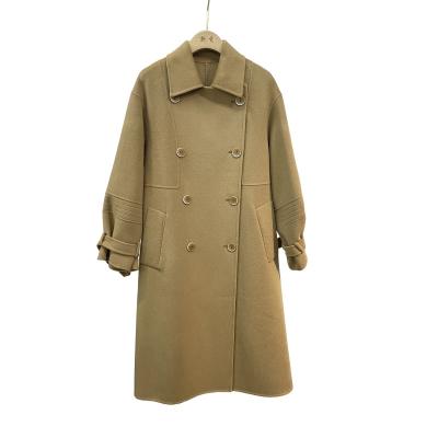 China Vintage Breathable Cross Loose Waist Cashmere Long Coat For Women for sale