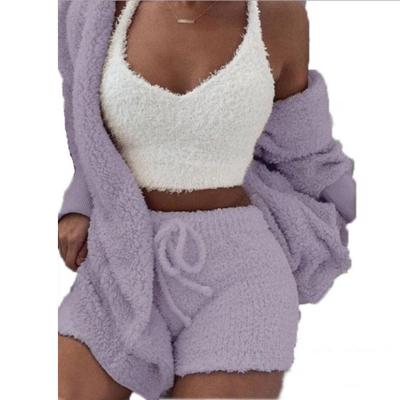 China Anti-wrinkle Customized Ladies Casual Knitted Shorts Crop Sets Comfortable Cardigan Women Pajama Sets for sale