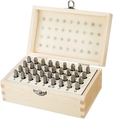 China DIY LOGO on Metal Products Punching Metal Alphabet and Number Stamp Kit Tools Set With Wood Box Tool Kit - 5/32 inch 37pcs for sale