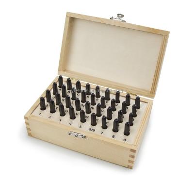 China Steel Letter And Number Stamp Set 36-Piece With Wooden Box Packing for sale