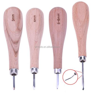 China Easy to Use Leather Craft Stitch Sewing Kit Handle Awl DIY Tool Wood Handle Punch Leather Tool Diamond Point Rhombus for sale