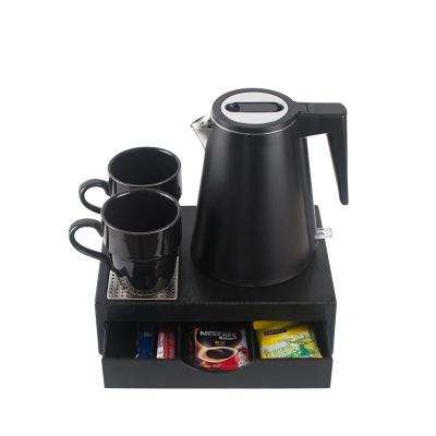 China New Design Luxury Black Hotel Rotation 360 Degree Base Electric Kettle Drawer Tray Set for sale