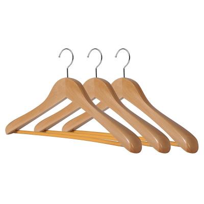 China Modern Luxury Solid Wood Clothes Hanger With Bar Non Slip Mens Wooden Suit Hanger for sale