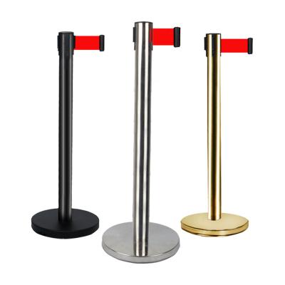 China Easily Assembled Hotel Stainless Steel Belt Crowd Control Queue Barrier Stand Retractable Queue Pole for sale