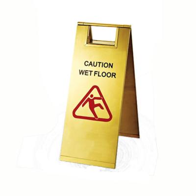 China Gold Hotel Lobby Hotel Lobby Stainless Steel With Brushed Finish Folding Wet Caution Floor Sign Holder for sale