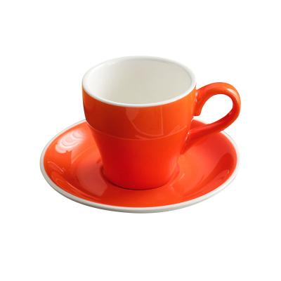 China Viable Thick Reusable Ceramic Cup 280ml Latte Cup And Saucer Cappuccino Coffee Cup for sale