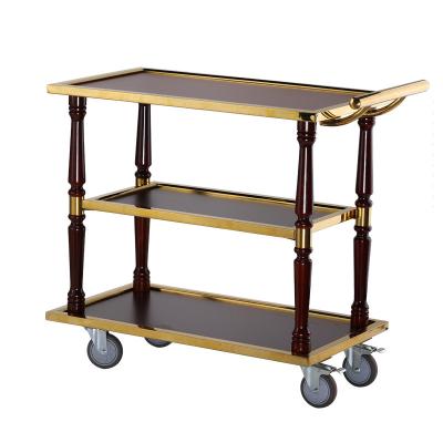 China Modern Hot Sale 3 Tiers Wooden Mobile Hotel Room Service Catering Trolley for sale