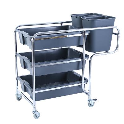 China Commercial Restaurants Serving Cart Stainless Steel Kitchen Cart Restaurant Cleaning Service Trolley for sale